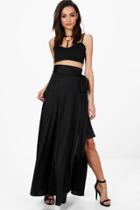 Boohoo Mila Obi Tie Thigh Split Maxi Skirt Black