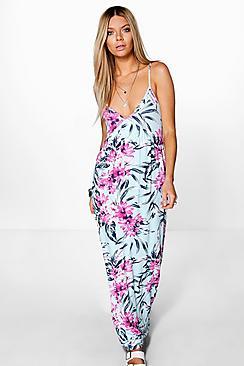 Boohoo Johanna Tropical Floral Strappy Maxi Dress