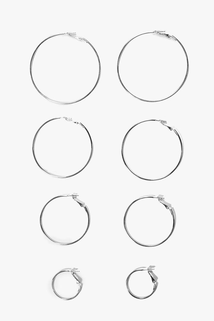 Boohoo Sophia Mixed Size Simple Hoop Earring Set Silver