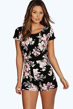 Boohoo Georgie Floral Capped Sleeve Playsuit