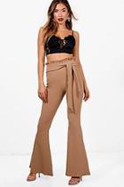 Boohoo Lily Paperbag Tie Waist Skinny Flares