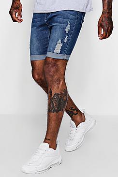 Boohoo Spray On Washed Black Distressed Denim Shorts