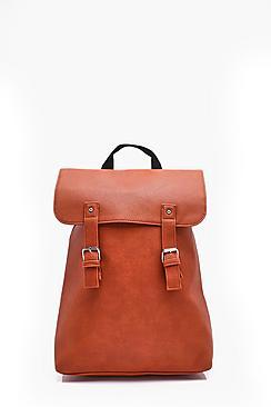 Boohoo Tan Pu Fold Over Strap Backpack