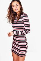 Boohoo Amelia Stripe Long Sleeve Bodycon Dress Multi