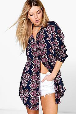 Boohoo Lucy Mixed Paisley Print Longline Shirt