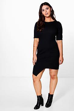 Boohoo Plus Rhiannon Asymmetric Hem Bodycon Dress