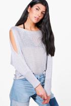 Boohoo Jo Oversized Cold Shoulder Batwing Jumper Grey