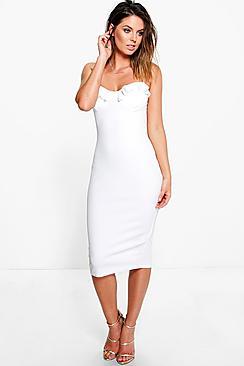 Boohoo Sally Strappy Frill Detail Midi Bodycon Dress