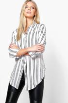 Boohoo Alexandra Striped Oversized Long Sleeve Shirt White
