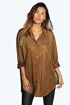 Boohoo Tammy Oversized Suedette Shirt