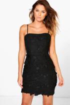 Boohoo Lulu Crochet Square Neck Bodycon Dress Black