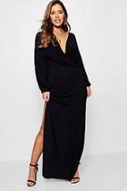 Boohoo Petite Ginny Volume Sleeve Split Leg Maxi Dress