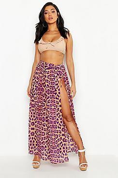Boohoo Animal Maxi Tie Beach Skirt