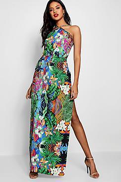 Boohoo Kara Tropical Cut Out Maxi Dress