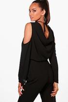 Boohoo Katie Cowl Back Cold Shoulder Blouse