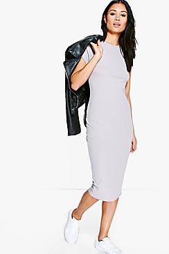 Boohoo Cap Sleeved Ribbed Bodycon Dress