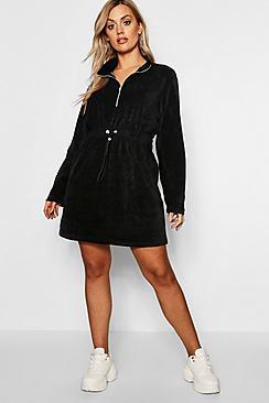 Boohoo Plus Velour Draw Cord Sweat Dress