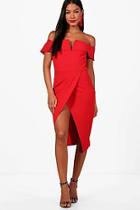 Boohoo Claire Off The Shoulder Wrap Skirt Midi Dress