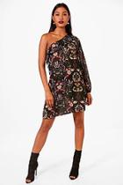 Boohoo Jenna Ruffle One Shoulder Floral Shift Dress