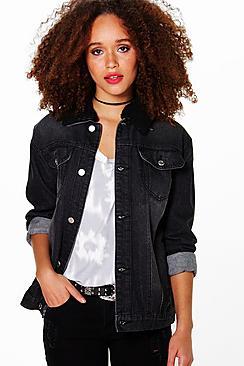 Boohoo Stella Borg Collar Trucker Denim Jacket