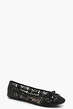 Boohoo Mesh Bow Trim Ballerinas