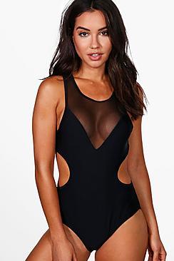 Boohoo Corfu Mesh Insert Cut Out Swimsuit