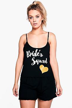 Boohoo Plus Jenna Bride Squad Cami And Short Set