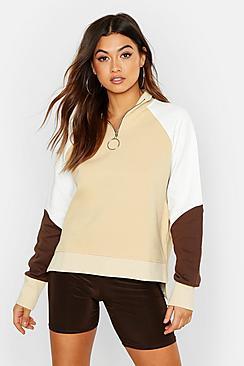 Boohoo Colour Block Zip Pull Oversized Sweat