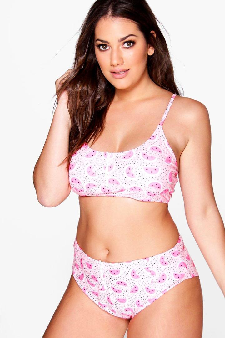 Boohoo Plus Cate Watermelon Zip Bikini Multi