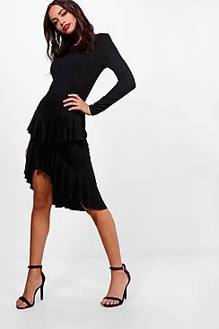 Boohoo Amy Ruffle Dipped Back Fit & Flare Dress