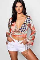 Boohoo Mila Wrap Front Flare Cuff Printed Top