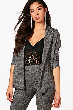 Boohoo Sasha Silver Glitter Blazer