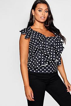 Boohoo Plus Square Neck Ruffle Top