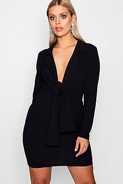 Boohoo Plus Caitlyn Tie Front Blazer Dress