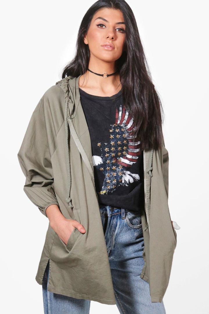 Boohoo Amy Oversized Utility Parka Khaki