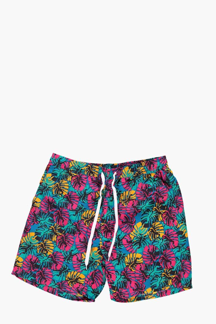 Boohoo Tropical Print Swim Shorts Turquoise