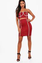 Boohoo Contrast Ribbed Corset And Skirt Set
