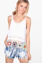 Boohoo Maisie Multi-colour Crochet Tassel Hem Tank Top White