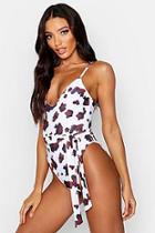 Boohoo Cow Print Belted Swimsuit