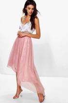 Boohoo Ava Dipped Hem Tulle Full Midi Skirt Blush