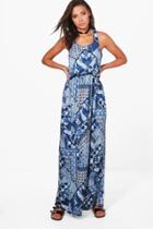 Boohoo Tall Charlie Paisley Print Maxi Dress Navy