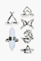 Boohoo Cerys 6 Piece Crystal Stone Set Ring Pack Silver