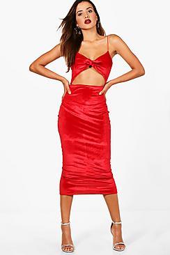 Boohoo Frankie Velvet Cut Out Bow Midi Dress