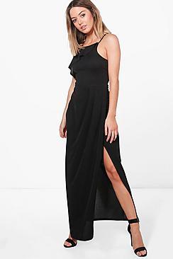 Boohoo Petite Alana Wrap Ruffle Detail Maxi Dress