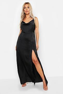 Boohoo Plus Satin Cowl Neck Split Detail Maxi Dress