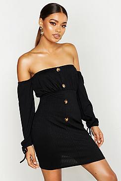 Boohoo Off The Shoulder Button Sundress