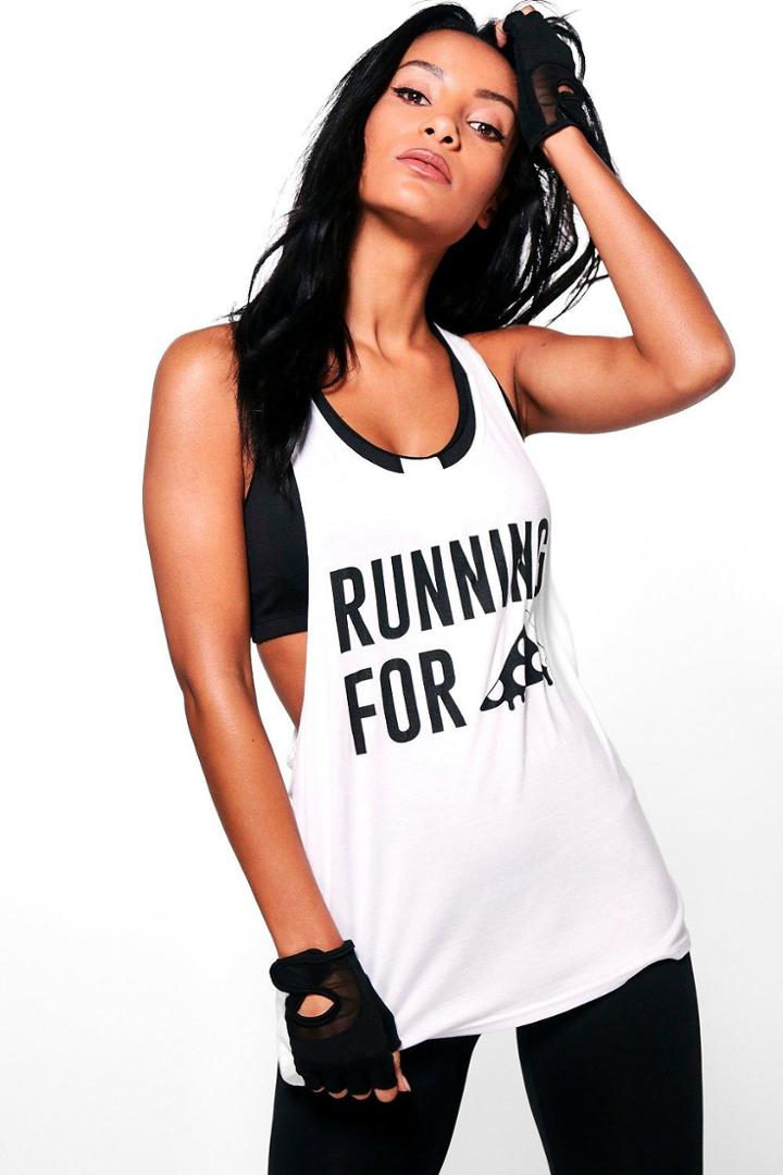 Boohoo Katie Pizza Slogan Running Tank Top White