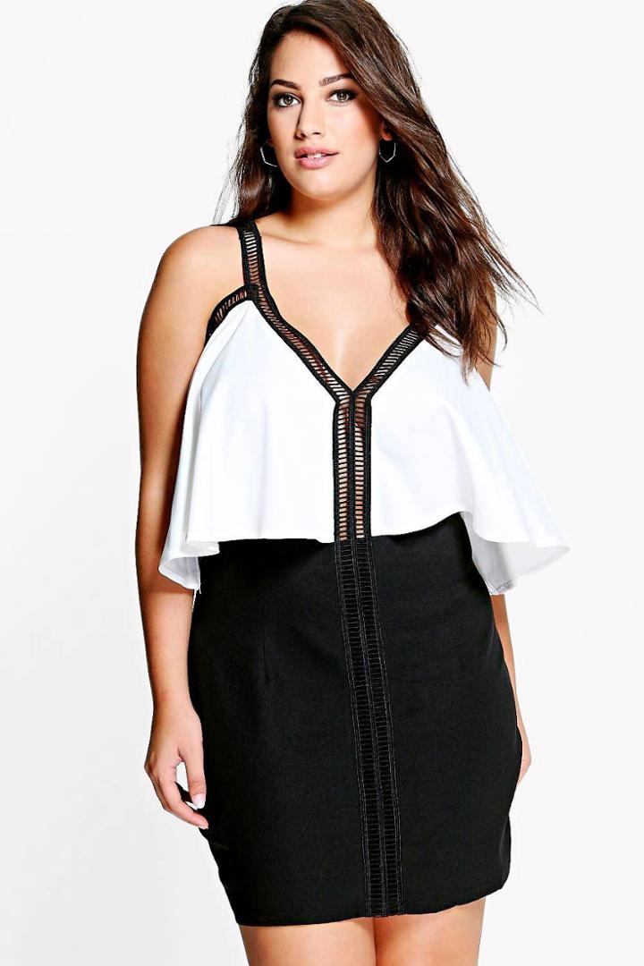 Boohoo Plus Jenny Open Shoulder Double Layer Dress Multi