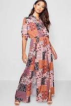 Boohoo Bohemian Print Double Split Maxi Shirt Dress