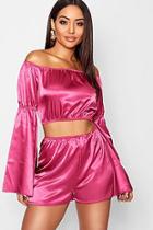 Boohoo Volume Sleeve Bardot Crop Top + Short Co-ord